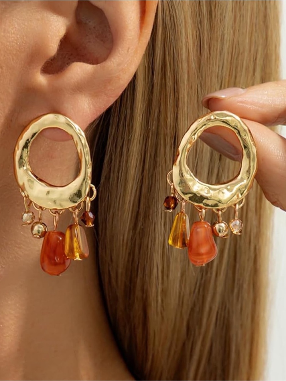 Anthropologie Gold-Tone Hoop Earrings with Amber & Citrine Drops